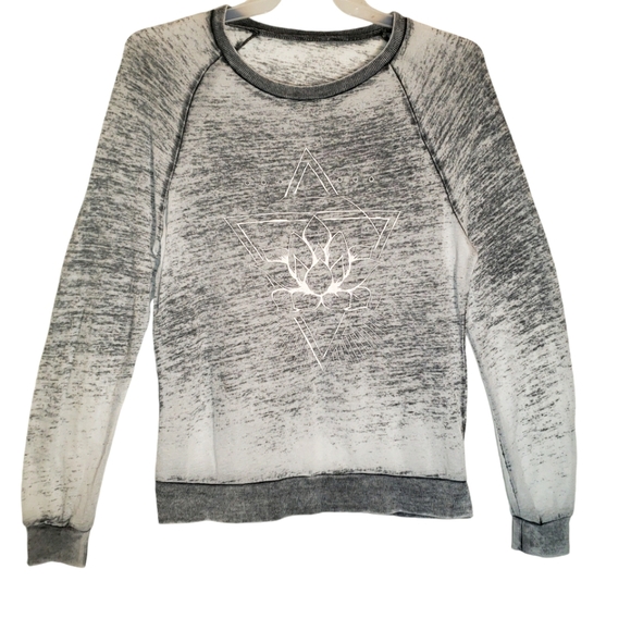 Mike Flow women's med lotus print distressed fabric lightweight tee-shirt. 5062 - Picture 1 of 3